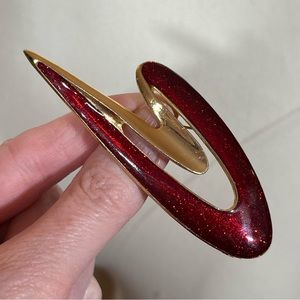 Vintage Modernist MCM Metallic Red Gold Abstract Swoosh Brooch 1960 70’s